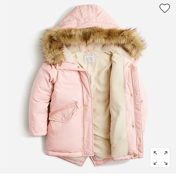 J. Crew Crewcuts Dusty Pink down puffer parka jacket fur hood trim - Picture 3 of 14